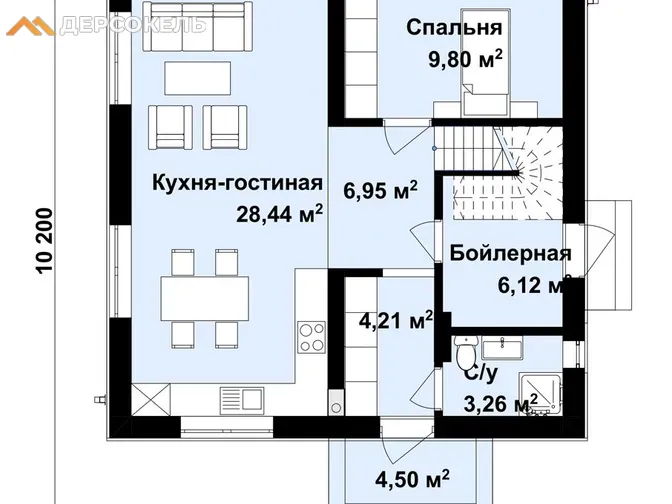 Двухэтажный дом с плоской крышей DS-1250 из газобетона