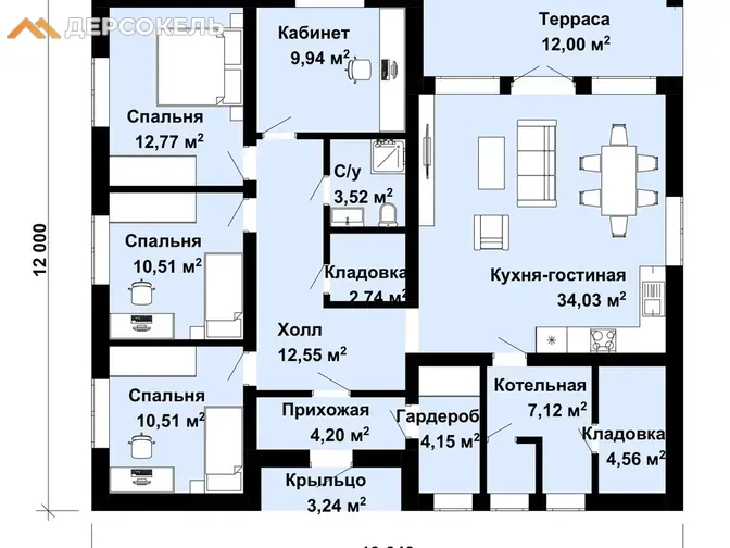 Одноэтажный газобетонный дом DS-2024